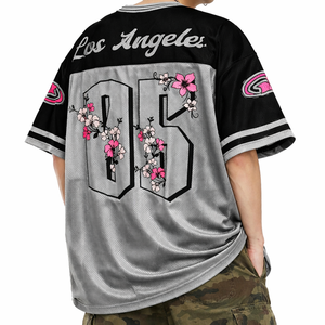 Maillot de football américain tendance pour homme, col en V en maille, imprimé floral, numéro, coupe oversize, streetwear, personnalisable, fabricant OEM en gros, USA - Product Image 4