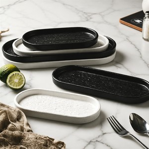 Oval Ceramic Serving Platter Minimalist Design stone Texture Dishwasher Safe White <b>black</b> Light Luxury Tableware for Hotel & - Product Image 3