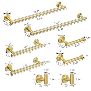 Set di 8 Accessori Bagno in Acciaio Inox Spazzolato Oro con Portasciugamani e Ganci Appendiabiti - Product Image 6