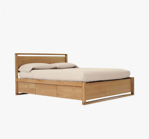 Cama Amangiri Minimalista de Madera de Teca Sólida Tapizada y Ecológica, Diseño de Panel Liso, Cama Plataforma Tamaño King para Dormitorio Interior - Product Image 3
