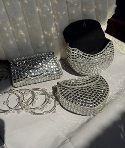 Antique Style <b>Silver</b>-Plated Metal Rectangle Mirror Mosaic Purse Bridal Party Clutch Handmade <b>Wedding</b> Fashion Women's <b>Handbag</b> - Product Image 4