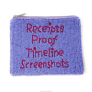 Monedero Vintage Morado con Cremallera, Organizador de Monedas, Cartera de Mano Divertida Bordada con Cuentas, Bolsa Personalizada Unisex de Moda para Recibos y Documentos - Product Image 1