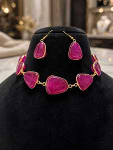 Indian Brass Gold Plated Ethnic <b>Necklace</b> Set with Pearl and Zircon <b>Matching</b> Earrings for Women's Wedding Party - Product Image 3