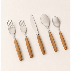 Ensemble de couverts de luxe écologiques en acier inoxydable 5 pièces avec manche en bois naturel pour la restauration moderne des hôtels et la salle à manger à domicile - Product Image 3