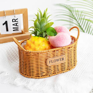Modern Portable Decorative Storage <b>Basket</b> Flower Pot in Faux Rattan Made of Woven <b>Plastic</b> Double Handles Eco-Friendly Home Decor - Product Image 5