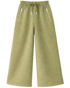 กางเกงวอร์มขายาวสีเขียวเซจแบบมีกระเป๋าซิป เอวยางยืด ผ้าฟลีซ สไตล์ลำลอง สตรีทแวร์ สำหรับผู้หญิง เหมาะสำหรับฤดูหนาว - Product Image 1