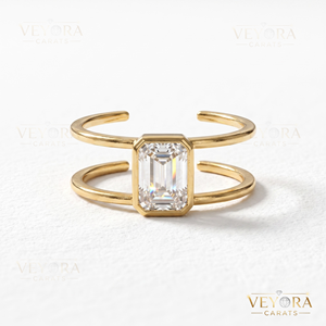 Bague ouverte classique en argent massif 925 avec moissanite taille émeraude, accessoire en argent sterling de qualité supérieure - Product Image 3