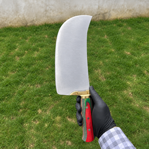 Cuchillo de Carnicero de Alta Resistencia PK-FN-DR, Hoja Curva Plateada, Mango Multicolor Rojo y Verde, Refuerzo Dorado, Cuchillos de Cocina para Picar - Product Image 1