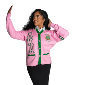 Cardigan en cachemire rose pour femme, double couture, sergé, brodé de lettres, boutonné, tricoté, vêtement d'extérieur tendance pour l'hiver - Product Image 1