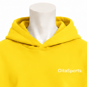 Sweat à capuche jaune double couche vintage oversize à manches superposées, pull décontracté streetwear à épaules tombantes, épais et personnalisé - Product Image 3