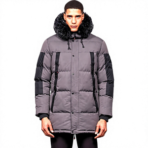 Parka Gris para Hombre con Bloques de Color, Abrigo de Invierno con Capucha, Chaqueta Larga Acolchada Gruesa con Cuello de Piel, Parkas para Hombre - Product Image 4