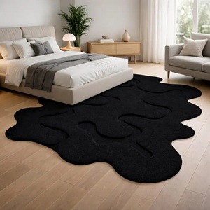 Alfombra minimalista negra abstracta de forma irregular, moderna, de lana suave, hecha a mano, para sala de estar, dormitorio, alfombra decorativa de lujo. - Product Image 1