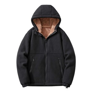 Veste en polaire à capuche vert olive pour homme Coupe classique Coupe-vent Veste décontractée d'hiver avec poches zippées et doublure en sherpa - Product Image 4