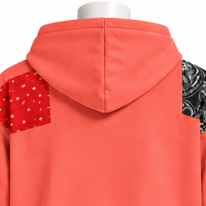 Sudadera con capucha y cremallera completa de patchwork de tapicería coralina, oversize, con estampado de parches, estilo casual streetwear, unisex - Product Image 4