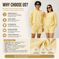 Ensemble survêtement jaune personnalisé pour femme, sweat-shirt et short amples en molleton de coton, deux pièces, streetwear d'hiver, manches longues, col montant