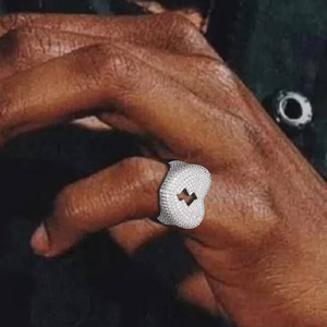Broken Heart Moissanite Diamond <b>Ring</b> 925 Silver Iced Out Mens Hip Hop <b>Statement</b> <b>Ring</b> - Product Image 5