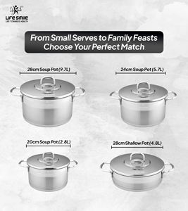 Juego de Ollas de Acero Inoxidable 18/10 de Lujo de 8 Piezas con Tapas de Acero Inoxidable, Asas de Acero y Base Apta para Inducción - Product Image 2