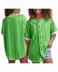 Women's Green <b>Baseball</b> Jersey Button Short Sleeve Top Custom Pinstripe Soft Breathable V-neck Athletic Wear Casual Streetwear - Product Image 1