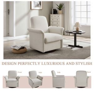 Poltrona Girevole Moderna con Base in Legno, Design a Botte, Ideale per Camera da Letto, Lettura, Soggiorno, Sala d'Attesa - Product Image 3