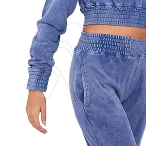 Conjunto de 2 piezas de algodón 100% para mujer: Sudadera con capucha y pantalón largo, estilo casual, lavado ácido, transpirable y ecológico. - Product Image 5