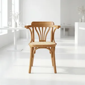 Silla Clásica de Madera Curvada para Restaurante con Reposabrazos Curvos, Asiento Tejido y Estructura de Madera Sólida para Cafetería, Hogar y Muebles de Salón - Product Image 1