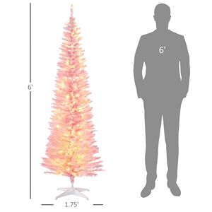 Albero di Natale Artificiale Sottile da 1,8 m con Rami Rosa Realistici e Luci LED Bianche Calde, Luci Natalizie a Matita - Product Image 3