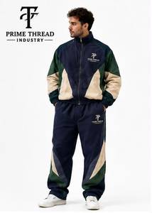 Wholesale Price Unisex Tracksuit Set Color Blocking Full Zip Stand Collar <b>Men</b> Autumn Wear Stone Washed <b>Pullover</b> Sweat pant Suits - Product Image 2