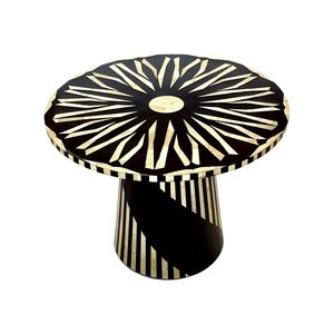 Round MDF Table With White Bone Inlay Sunburst Design Contemporary Style Lacquer Finish Bedside Wardrobe table for home living - Product Image 6