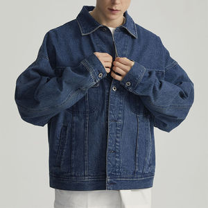 Veste en jean déchirée élégante pour homme, look usé, doublure épaisse, vêtement d'extérieur d'hiver, coupe slim, manteau en jean bleu tendance, décontracté - Product Image 3