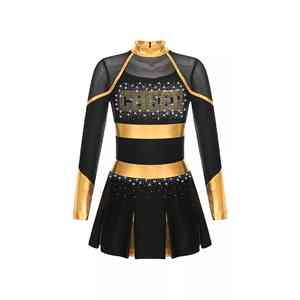 Ensemble veste sans manches et jupe plissée orné de pierres scintillantes de luxe pour équipe de danse professionnelle, uniforme de cheerleading avec strass - Product Image 1