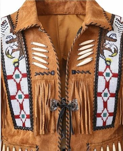 Handmade <b>Men's</b> Vintage <b>Suede</b> Fringe <b>Jacket</b> Western Beaded Cowboy Coat Hand Embroidery Pattern Wholesale Supplier - Product Image 4