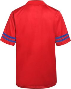 Maillot de sport rouge à manches courtes avec rayures bleues en polyester, vêtement de sport durable, tenue décontractée - Product Image 2
