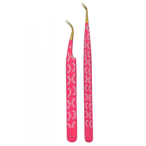 Pince à épiler professionnelle rose à motif blanc en acier inoxydable anti-magnétique, pointes de précision 10 mm pour extensions de cils - Product Image 2