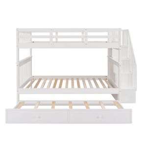 Lit superposé double avec lit gigogne simple et garde-corps de rangement, blanc, pour chambre à coucher, escalier de dortoir, ancien SKU LT000210AAK - Product Image 4