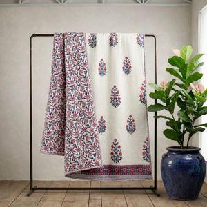 Dohar indien fait main à motifs floraux pour lit double, pour un look élégant dans la chambre. Achetez directement auprès du fournisseur en gros. - Product Image 3