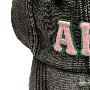 Gorra de Béisbol de Mezclilla Negra Lavada y Desgastada con Parche de Letras de Chenilla Rosa, Ajustable, Estilo Vintage, Informal, para Exteriores, Unisex - Product Image 2