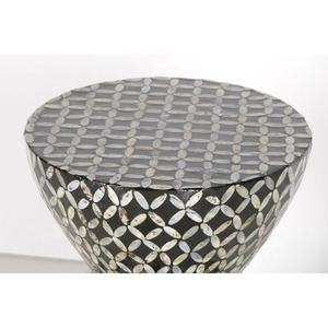 Black Quatrefoil Geometric Hourglass <b>Stools</b> Mother of Pearl Handcrafted Mosaic Small Side Table For Living Room <b>Bedroom</b> Decor - Product Image 5