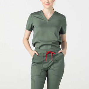 Blouses et Chemises d'Infirmière Personnalisées à Manches Courtes et Col en V, Uniformes Hospitaliers en Tissu Sergé, Polyester Spandex, En Stock, Vente en Gros - Product Image 4