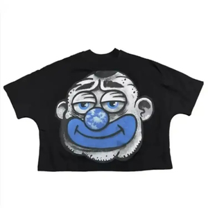 T-shirt à manches courtes noir pour homme avec imprimé visage de clown de dessin animé, col rond, style décontracté, coupe régulière, tissu jersey - Product Image 1