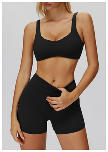 Soutien-gorge de sport confortable pour femme, col ras du cou, maintien moyen, pour yoga et activités sportives, couleur unie, bretelles réglables - Product Image 4