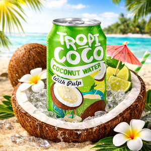Bebida de Agua de Coco TropiCoco 330ml en Lata de Aluminio con Pulpa y Jugo de Coco Natural Original, Proveedor de Fábrica de Bebidas OEM ODM - Product Image 3