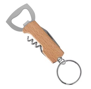 Ouvre-bouteille multifonction à manche en bois avec tire-bouchon et porte-clés, ouvre-bouteille manuel en acier inoxydable - Product Image 3