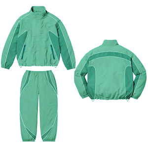 Men's Green PU Windproof Sporty Racer Jacket <b>Set</b> Regular Fit Stand Collar Zipper Closure Autumn Wear - Product Image 1