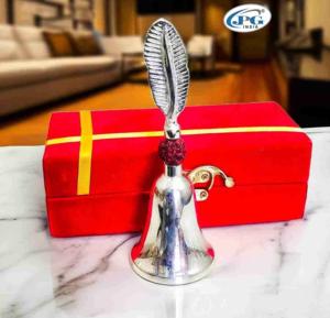 Campana de Pooja de Latón India Jaipurios con Diseño de Rudraksh, Caja de Terciopelo, Campana de Oración Tradicional Vintage para el Hogar, Regalo Festivo - Product Image 2