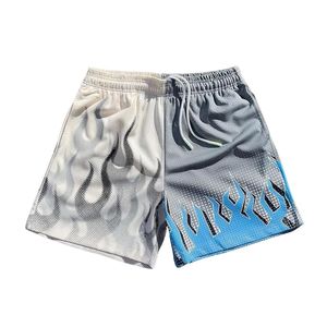 Pantalones Cortos de Malla para Hombre, Cintura Elástica, Bloques de Color, Sublimación Personalizada con Estampado de Llamas, 100% Poliéster, Pantalones Cortos de Baloncesto OEM, Última Llegada - Product Image 2