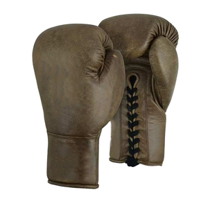 Gants de boxe en cuir PU avec lacets et sangle de poignet réglable, personnalisables pour l'entraînement des adultes, couleur marron - Product Image 1