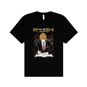 T-shirt à manches courtes noir pour homme Death Note Light Yagami, coupe classique, col rond, jersey en coton décontracté, style streetwear confortable, 250g - Product Image 1