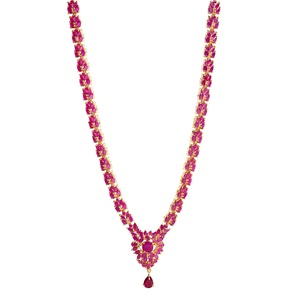 RAY FINE ORNATES <b>Ruby</b> Pink 22K Gold Plated Vintage Bridal Wedding Statement <b>Necklace</b> IGI Certified Traditional Ethnic Jewelry - Product Image 2