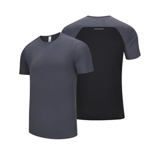 Camiseta Deportiva de Manga Corta para Hombre, de Secado Rápido, Color Sólido, Cuello Redondo, Corte Ajustado, Tejido de Poliéster, Gris y Negro - Product Image 3
