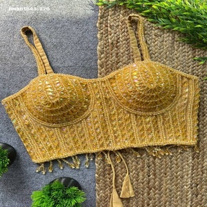 Modern Style Pearl-Beads-Crystal Hand-work <b>Readymade</b> Padded Sleeveless Spaghetti <b>Blouse</b> Collection Online Shopping India - Product Image 1